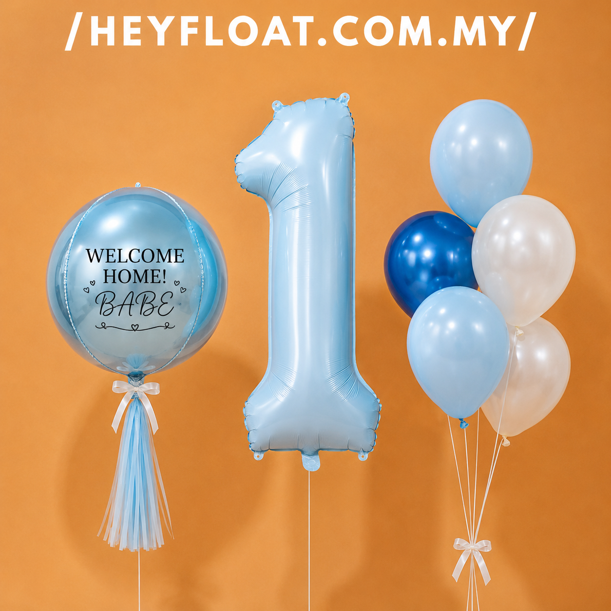 Levi blue Orbz foil balloon bunch for baby boy celebration Malaysia