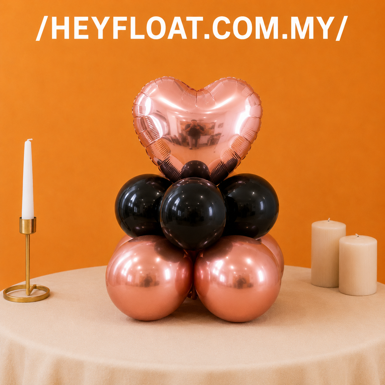 Mini rose gold and black foil balloon column for celebrations in Penang, Malaysia