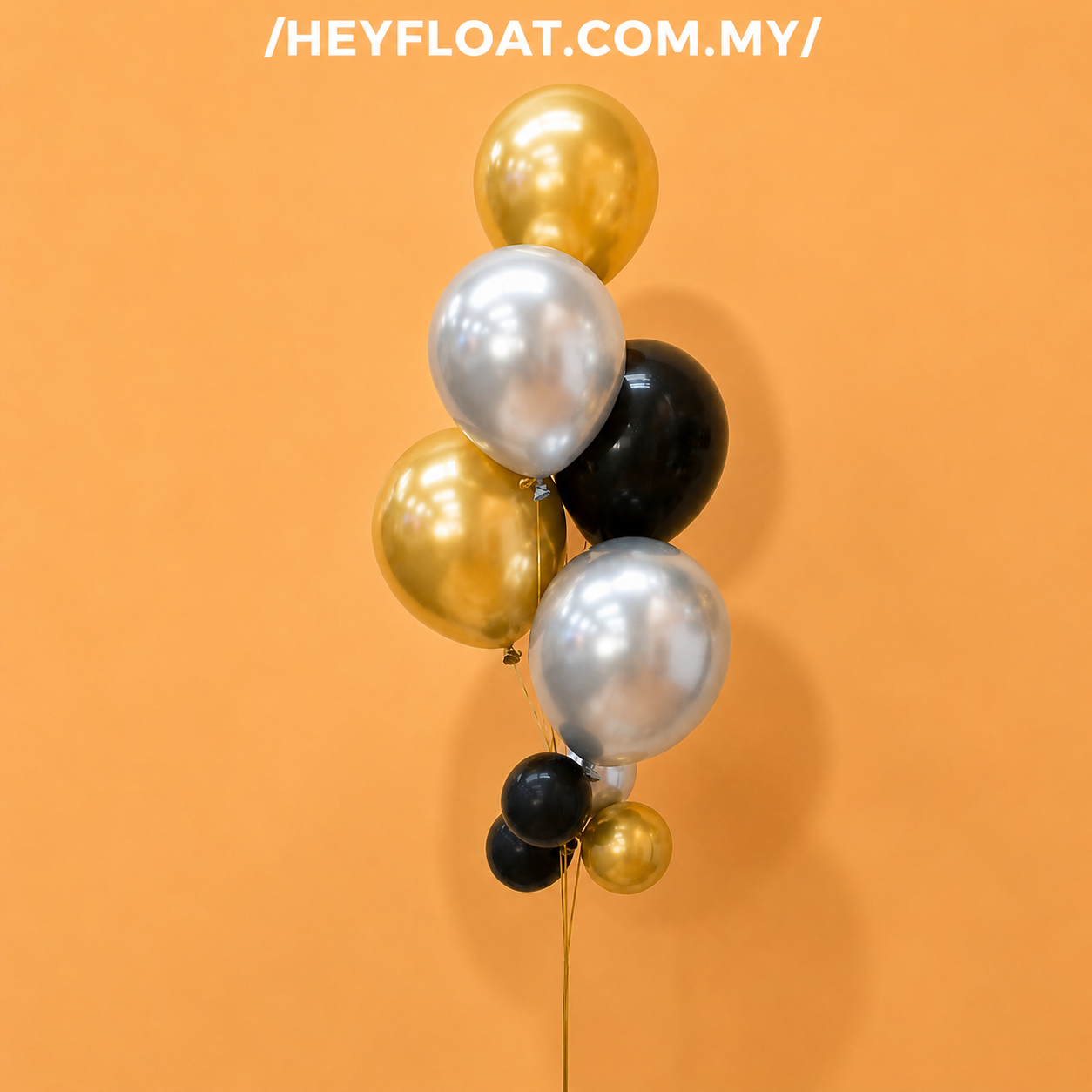 Monroe Chrome Gold Silver and Black Latex Balloon Bunch Malaysia