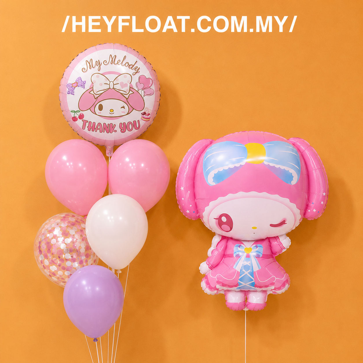 My Melody Balloon Bunch with My Melody Character Foil Balloon and Pastel Helium Balloon Bouquet Malaysia
