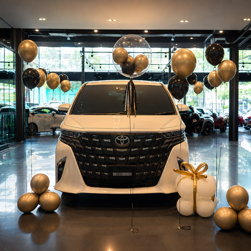 New Adventure gold black and white car showroom balloon decoration Malaysia