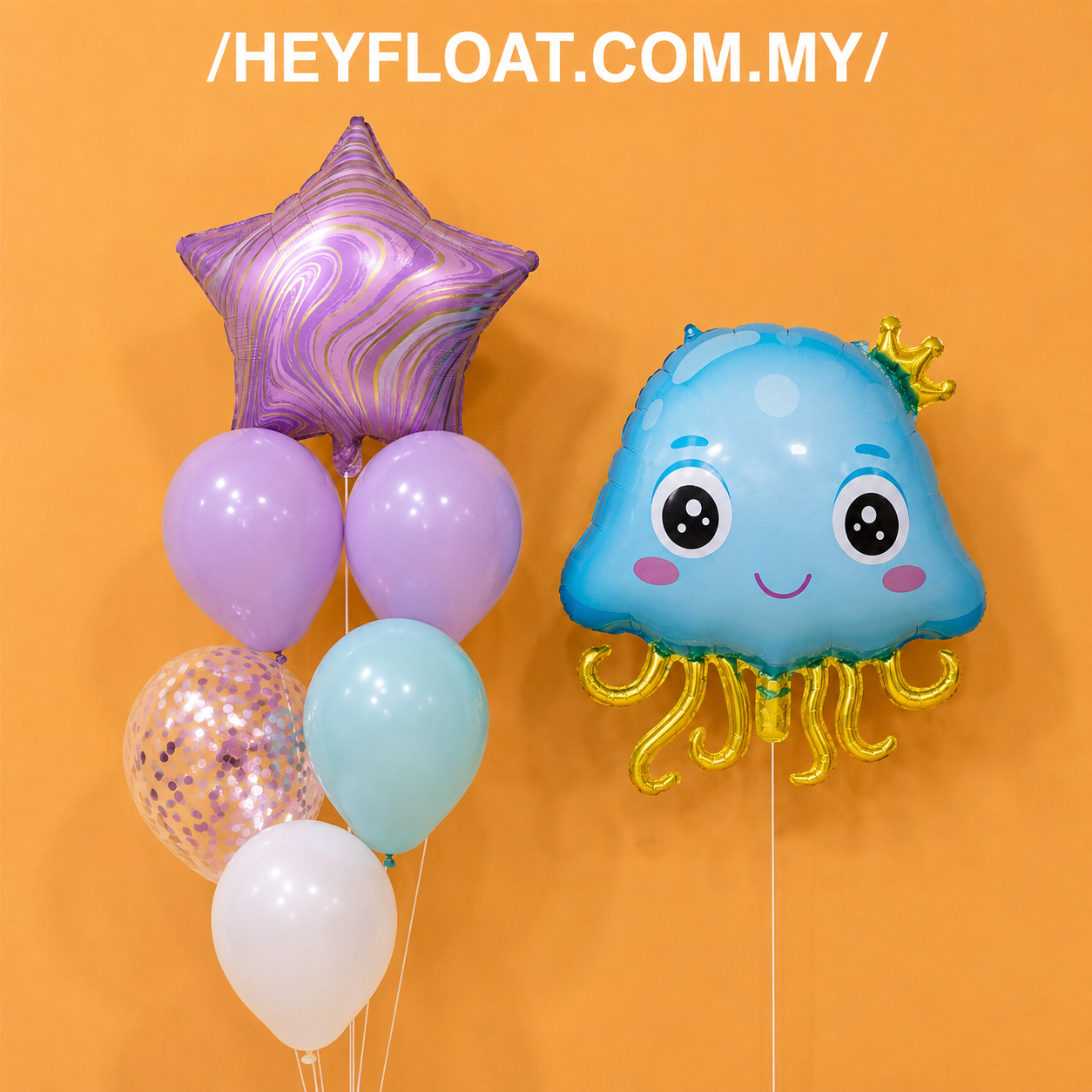 Ocean jellyfish balloon bunch with pastel balloons, star foil and confetti Malaysia