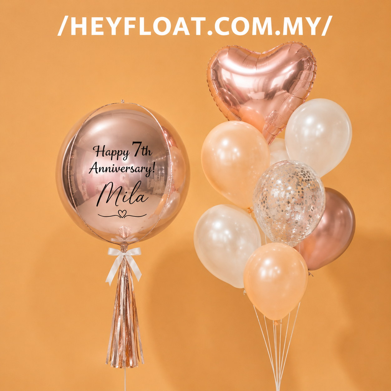 Odette rose gold Orbz balloon bunch for anniversary celebration Penang Malaysia
