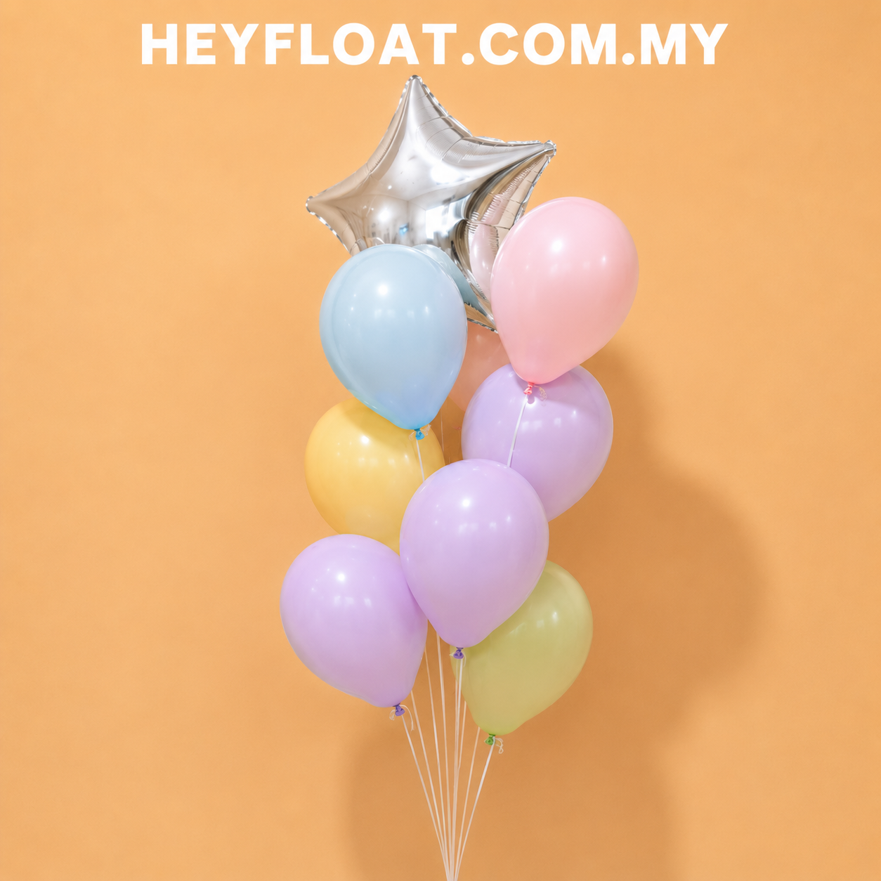 Pastel Rainbow Latex Balloon Bunch with Silver Star Malaysia