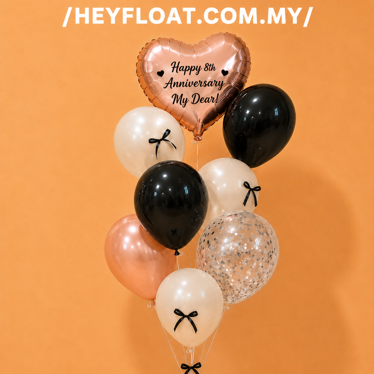 Roselle Personalised 8th Anniversary Rose Gold Balloon Bunch Malaysia