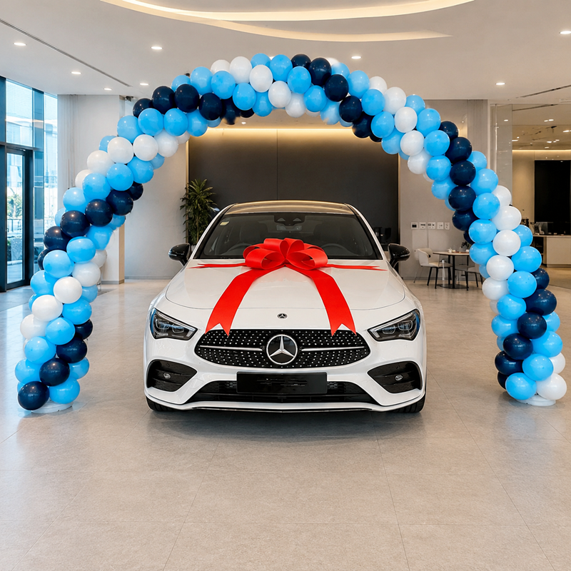 Signature Arrival blue navy and white car showroom balloon arch Malaysia