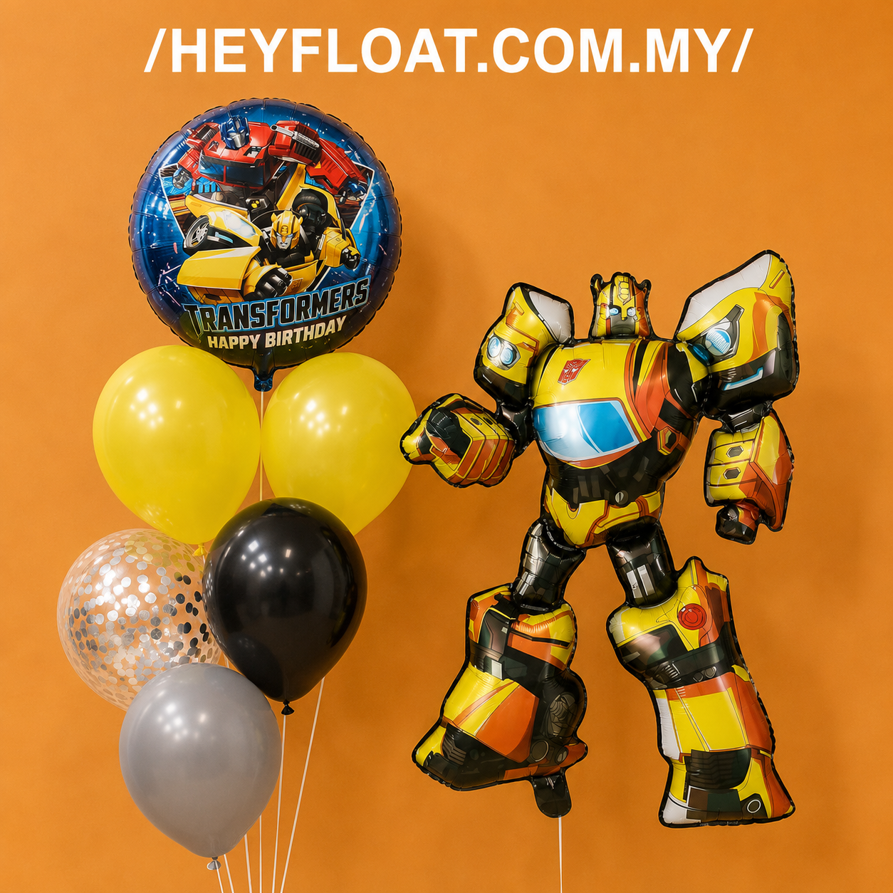 Transformers birthday balloon bunch with yellow black balloons in Malaysia