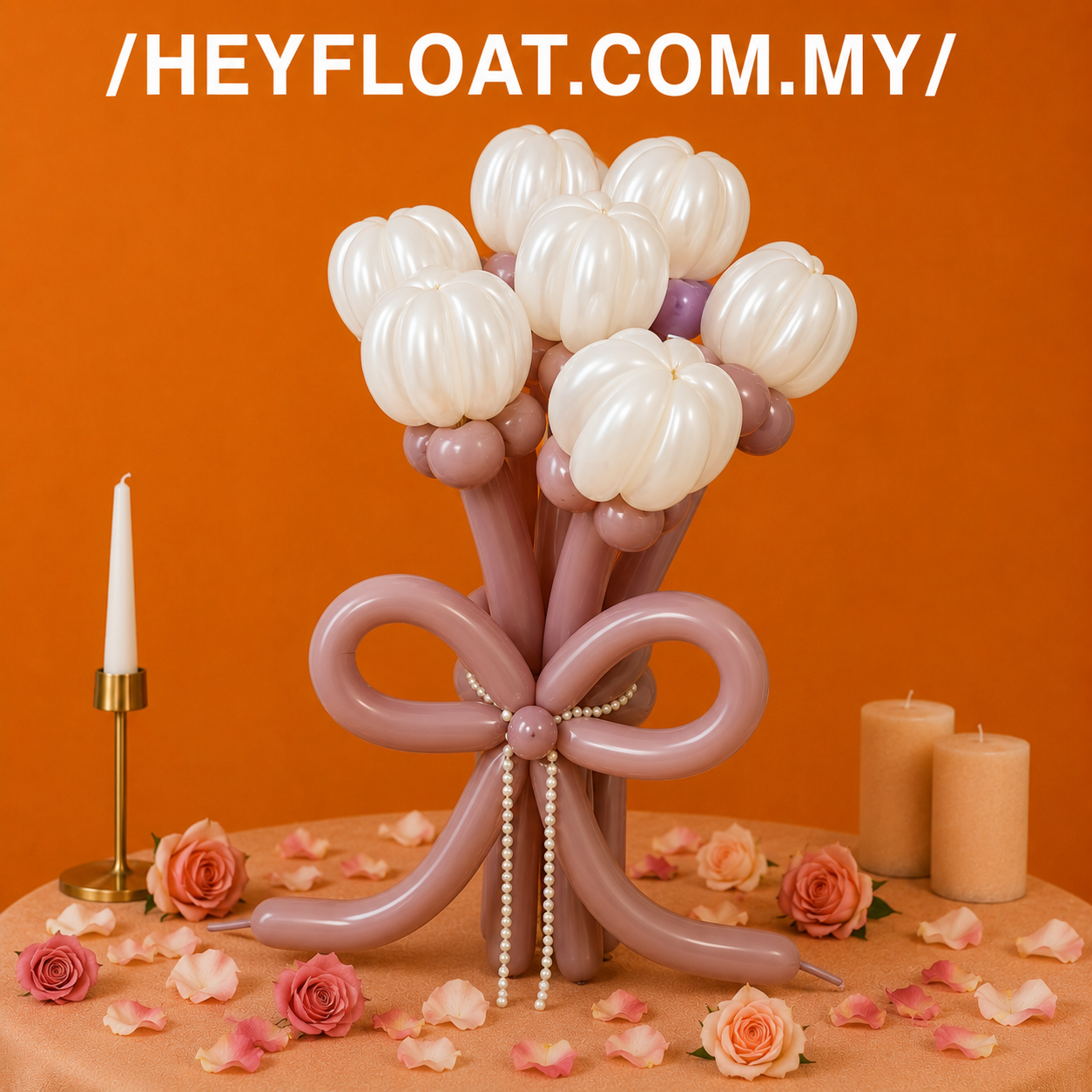White tulip balloon bouquet arranged as an elegant floral gift in Malaysia